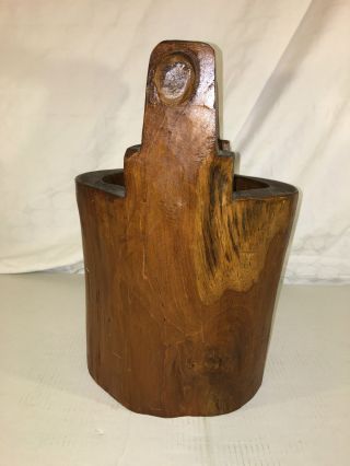 Antique Primitive Wood Water Bucket Pail Well Solid Wood All Around photo