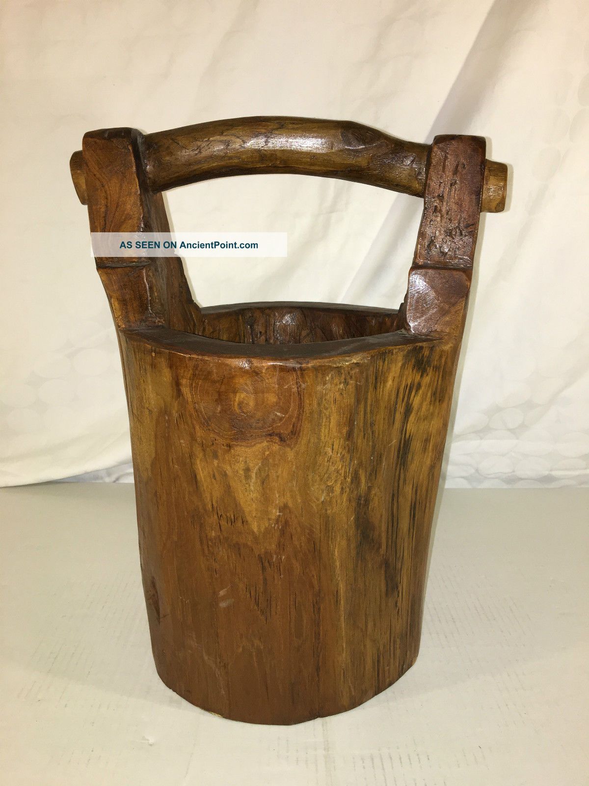 Antique Primitive Wood Water Bucket Pail Well Solid Wood All Around