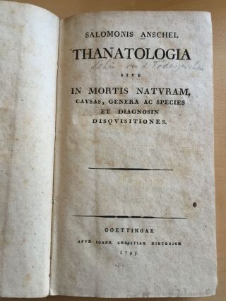 Anschel Thanatologia Sive In Mortis Naturam 1795 Forensic Legal Medicine 1st Nr photo