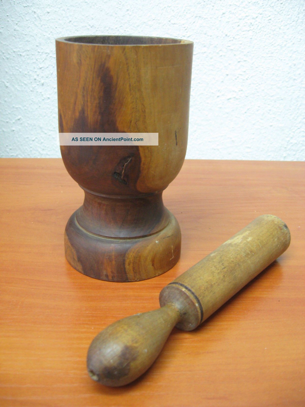 Vtg Old Antique Country Primitive Wooden Apothecary Mortar And Pestle Crushing Primitives photo