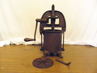 Antique Enterprise Cast Iron Sausage Lard Grape Cider Fruit Press Stuffer 2 Qt ? photo
