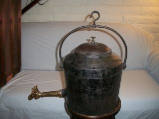 Antique J.  J.  Siddons Cast Iron Kettle With Fireplace Hook And Brass Spout photo