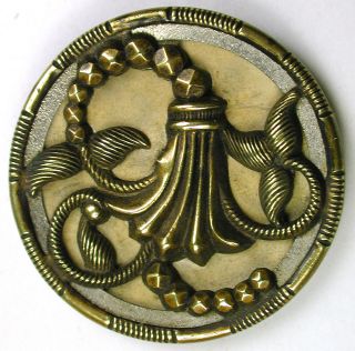 Antique Brass Button Fancy Faceted Flower Design - 1 & 3/16 