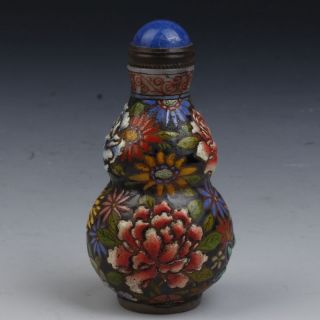 Exquisite Chinese Glass Handmade Colorful Gourd Shape Snuff Bottle photo