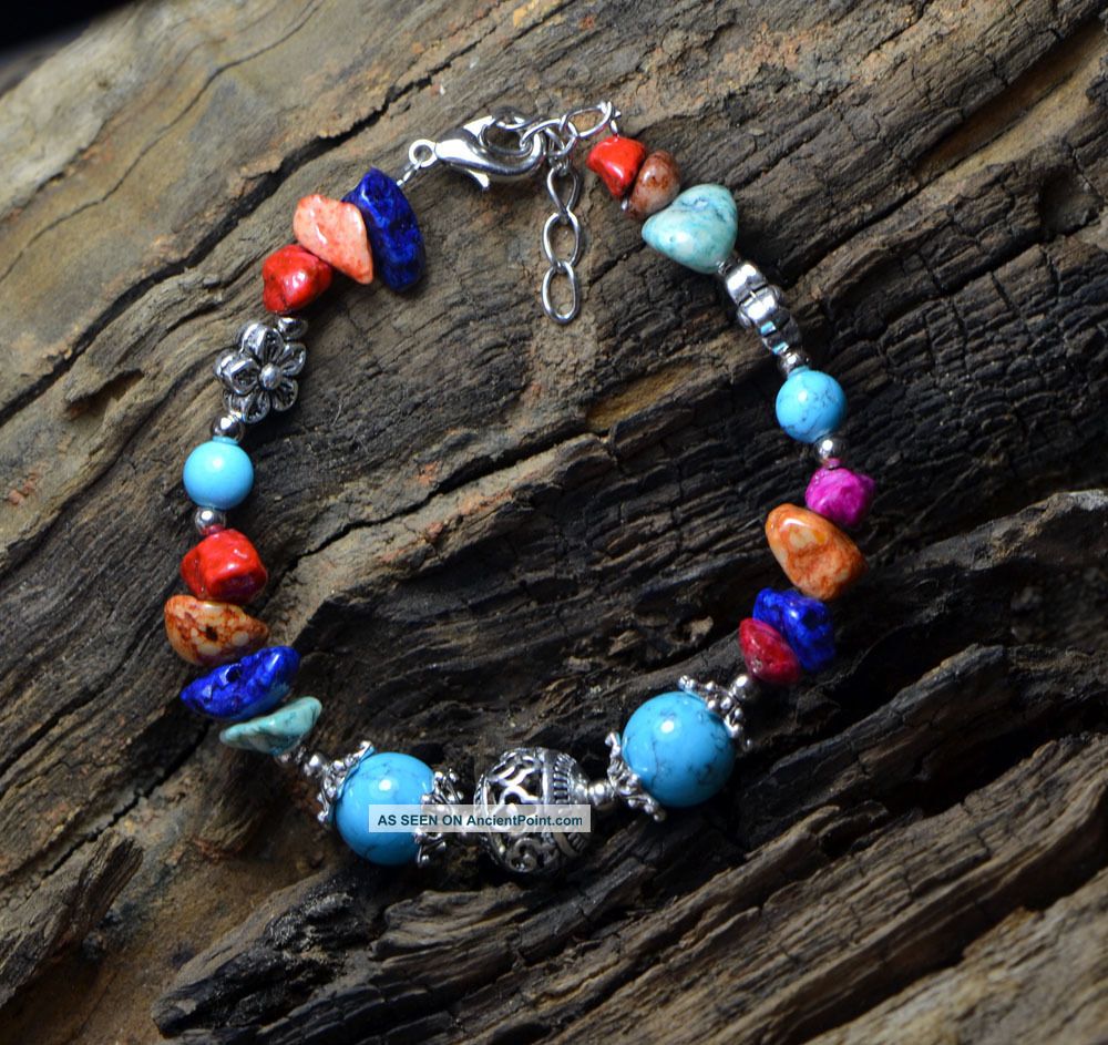 Natural Turquoise & Tibet Silver Handwork National Fashion Bracelet Other Chinese Antiques photo