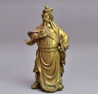 Rare Chinese Bronze Brass Dragon Warrior Guan Gong Statue photo
