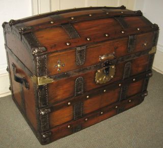 Antique Steamer Trunk Vintage Victorian Dome Top Brides Style Stagecoach Chest photo