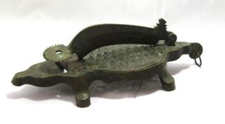 Old Vintage Unique Brass Crocodile Shape Coconut Shredder Scraper With Cutter photo