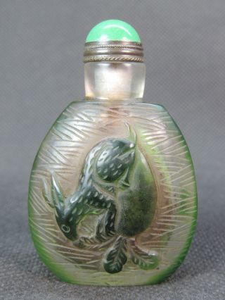 Chinese Two Rabbit Radish Carved Peking Overlay Glass Snuff Bottle photo