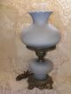 Vintage Fenton? Artist Signed Blue Satin Gone With Wind Style Parlor Lamp Lamps photo 1