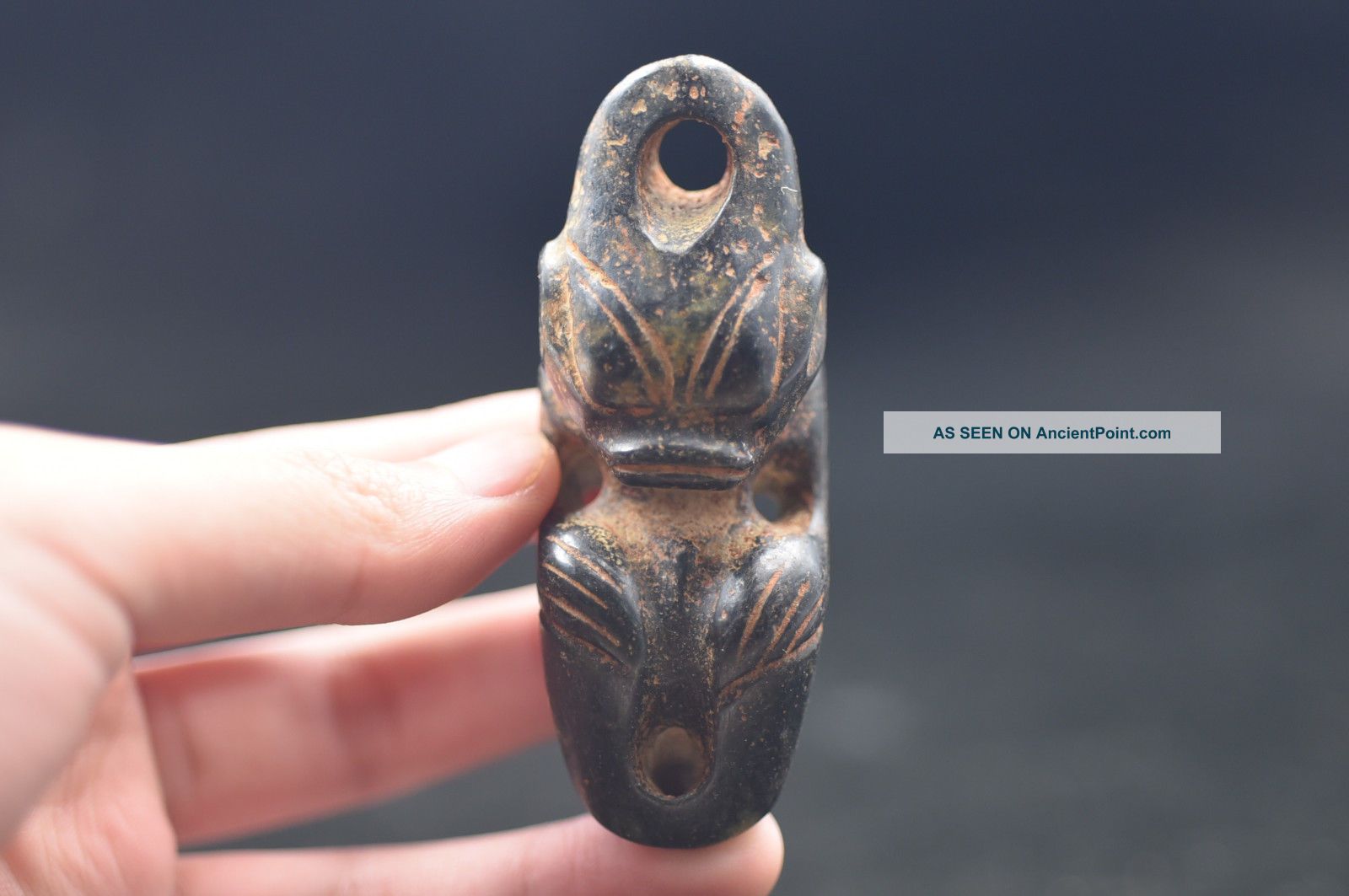 Chinese Neolithic Hongshan Black Iron Stone Hand Carved Amulet Pendant 08 Necklaces & Pendants photo