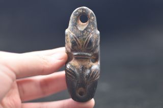 Chinese Neolithic Hongshan Black Iron Stone Hand Carved Amulet Pendant 08 photo