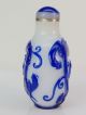 Eximious Chinese Two Dragon Carved Peking Overlay Glass Snuff Bottle Snuff Bottles photo 2