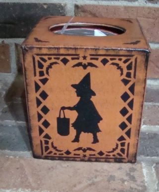 Primitive Halloween Paper Mache Boutique Tissue Cover With Trick Or Treaters Hp photo