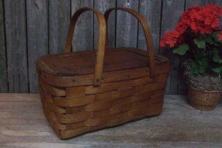 Antique Wood Picnic Basket photo