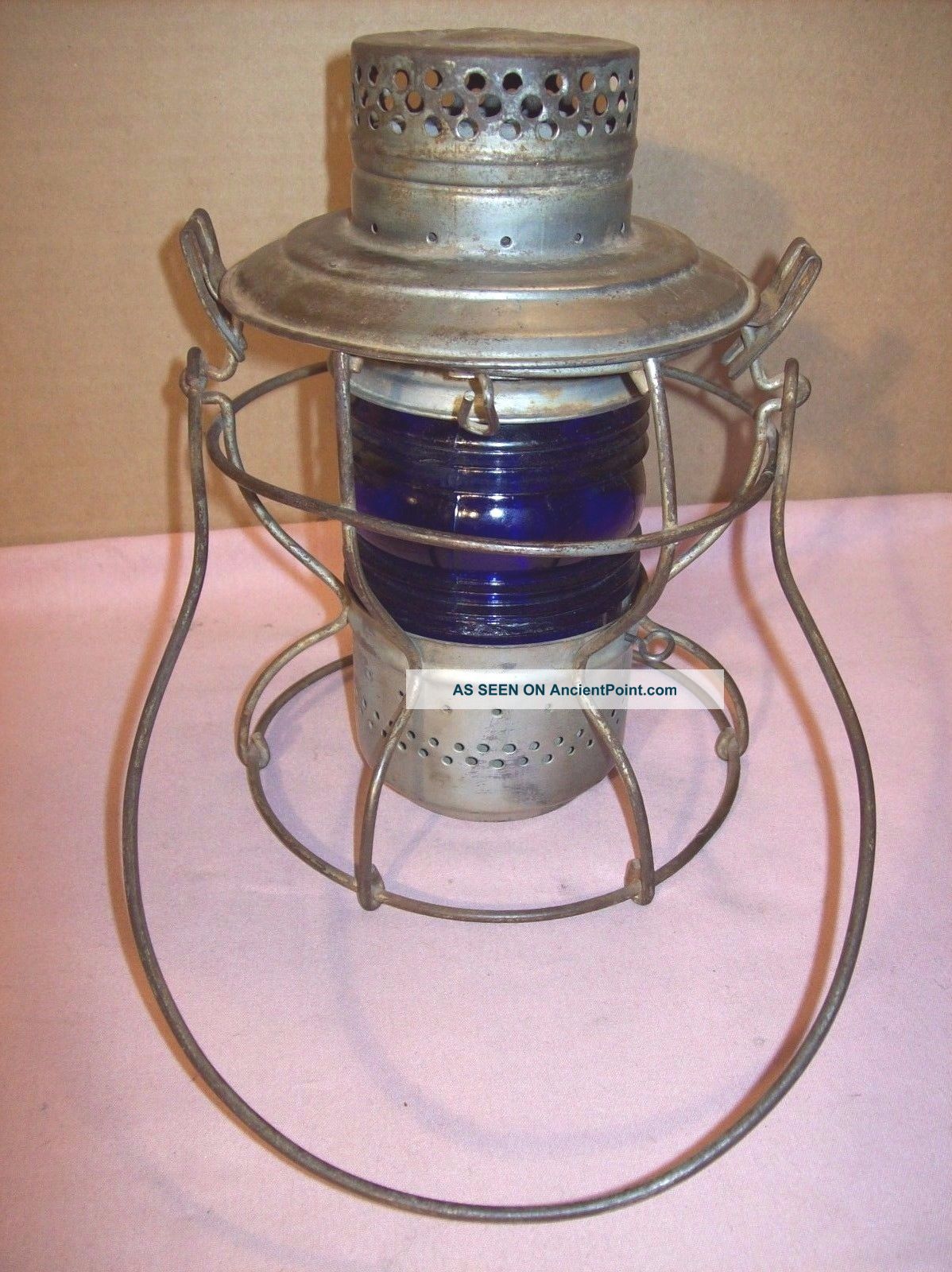 1920s Union Pacific Handlan Railroad Lantern W/blue Kopp Fresnel Globe U.  P.  Lamp Primitives photo
