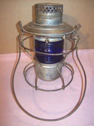 1920s Union Pacific Handlan Railroad Lantern W/blue Kopp Fresnel Globe U.  P.  Lamp photo