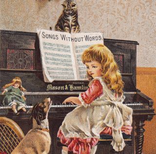 Mason & Hamlin Piano Organ Music Cat Dog Doll Victorian Advertising Trade Card photo