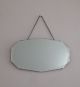 Vintage Art Deco Iconic Frameless Beveled Edge Hanging Wall Mirror With Chain 20th Century photo 1