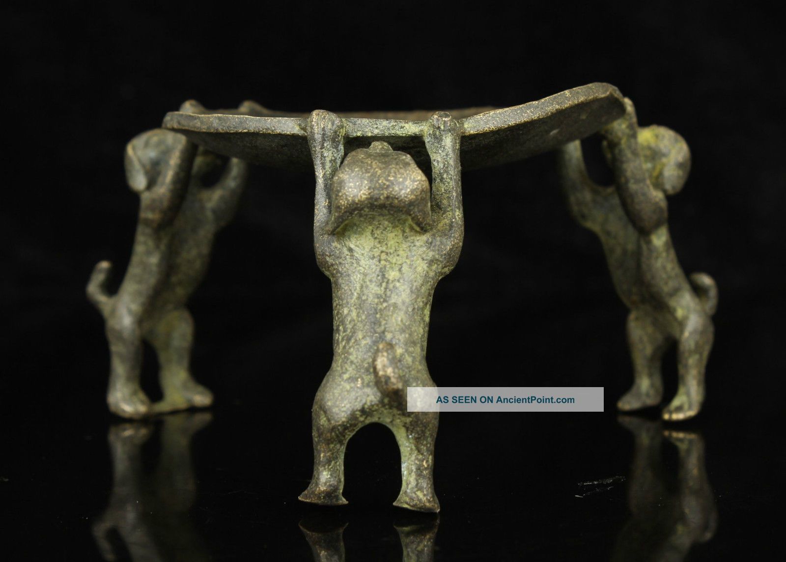 China Collectible Old Handwork Carving Bronze Three Dogs Statue Oil Lamp Other Antique Chinese Statues photo