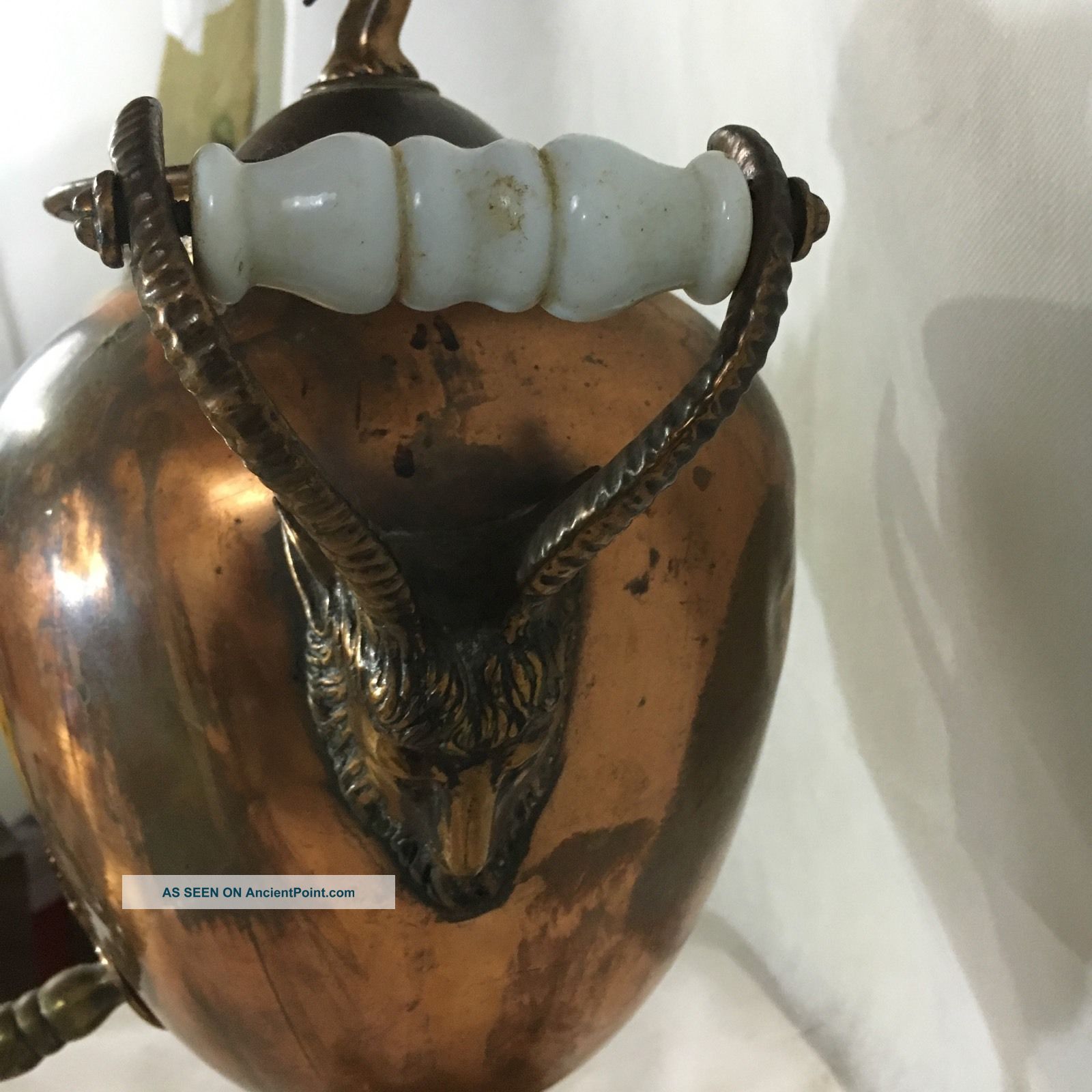 Large Antique Copper/brass Samovar Ram Horn Handled,  J.  S.  Pyrke London Ca 1850 Hearth Ware photo