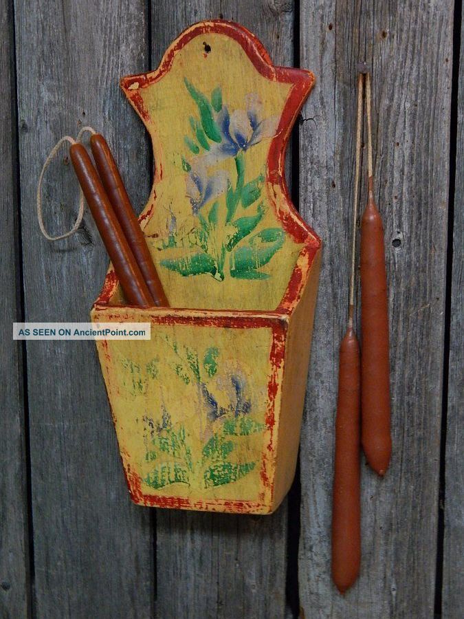 Antique Primitive Wood Wall Candle Box Old Worn Paint Folk Art Aafa Primitives photo