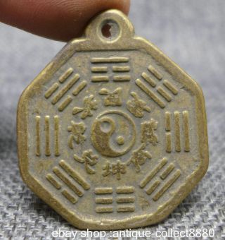 4cm Old China Bronze Fengshui Eight Diagrams Gossip Evil Spirits Pendant Amulet photo