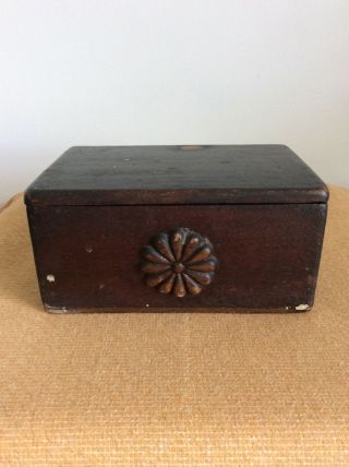 Antique Victorian Wood Wooden Sewing Dresser Trinket Box With Flower Accent photo
