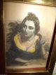Antique 1910s Vintage Lady Ceramic Pyrography Tinted Painted Wood Framed 8 X 6 