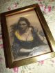 Antique 1910s Vintage Lady Ceramic Pyrography Tinted Painted Wood Framed 8 X 6 