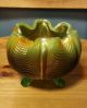 Rare Vtg Fenton Tulip Shape Three - Footed Green Carnival Glass Bobtail Candy Bowl Bowls photo 1
