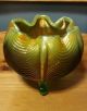Rare Vtg Fenton Tulip Shape Three - Footed Green Carnival Glass Bobtail Candy Bowl Bowls photo 2