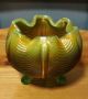 Rare Vtg Fenton Tulip Shape Three - Footed Green Carnival Glass Bobtail Candy Bowl Bowls photo 3