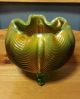 Rare Vtg Fenton Tulip Shape Three - Footed Green Carnival Glass Bobtail Candy Bowl Bowls photo 4