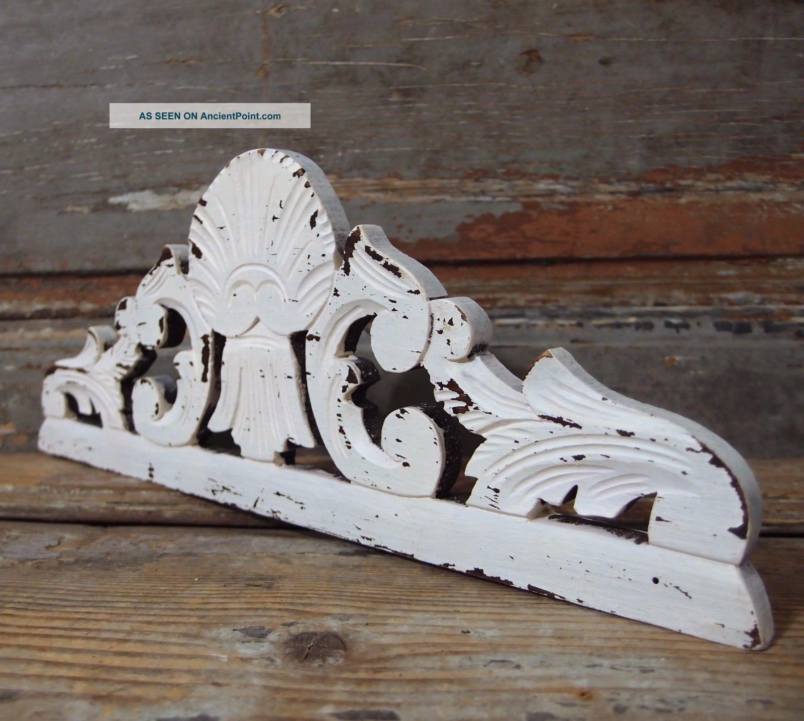 14.  69 In White Shabby Patinated Pediment Antique French Hand Carved Wood Panel Pediments photo