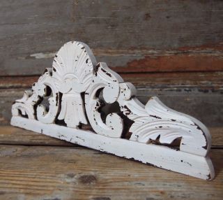 14.  69 In White Shabby Patinated Pediment Antique French Hand Carved Wood Panel photo