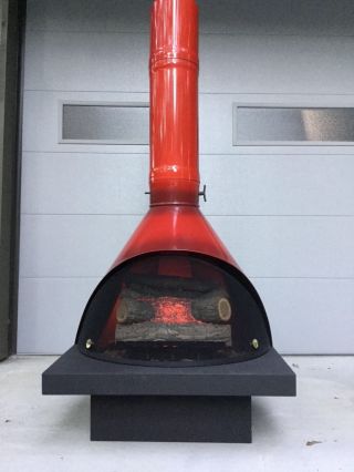 Mid Century Mod Red Orange Malm Baron Fireplace Freestanding Cone Retro Preway photo