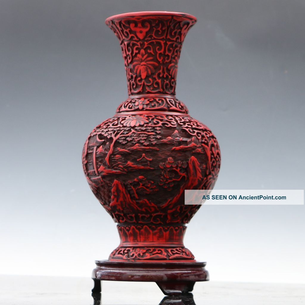 Oriental Vintage Delicate Lacquer Hand - Carved Landscape Vase Csyb174 Plates photo