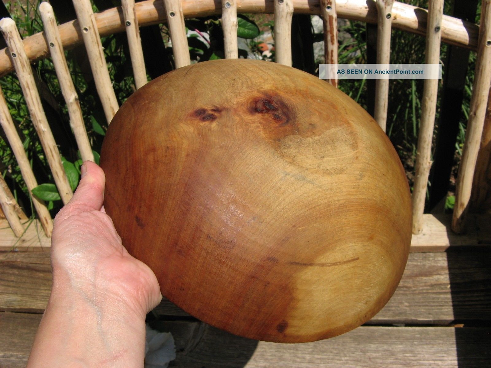 Antique Hand Turned Wooden Bowl Primitive Knotted Wood Aafa 1900 ' S Country Art Primitives photo