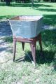 Primitive Metal Single Wash Tub Basin Base Wheeled Stand Rinse Tub Wringer Washe Primitives photo 1