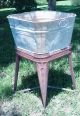 Primitive Metal Single Wash Tub Basin Base Wheeled Stand Rinse Tub Wringer Washe Primitives photo 2