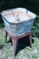 Primitive Metal Single Wash Tub Basin Base Wheeled Stand Rinse Tub Wringer Washe Primitives photo 3