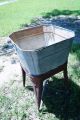 Primitive Metal Single Wash Tub Basin Base Wheeled Stand Rinse Tub Wringer Washe Primitives photo 6