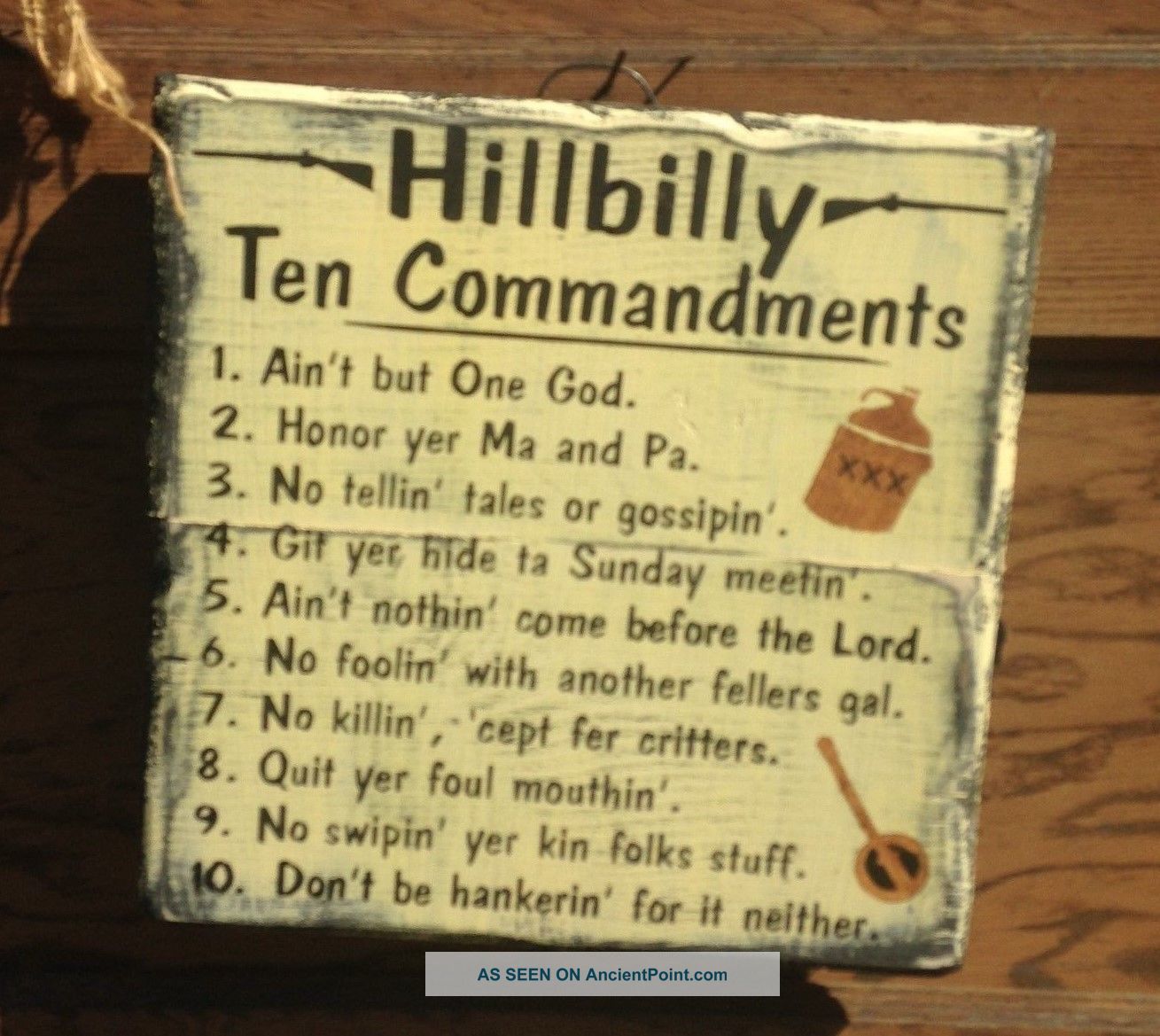 Hillbilly 10 Commandments Handmade Wood Primitive Country Home Decor Primitives photo