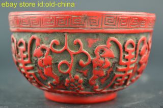 China Style Collectible Old Red Resin Carve Lucky Relievo Noble Bowl Decor photo