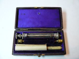 Antique Medical Syringe 1800s With Needles,  Tablets,  And Case photo