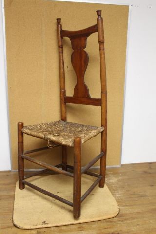 Rare 18th C Guilford Connecticut Queen Anne Chair Bold Acorn Finials photo