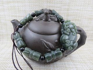 Aaaaa Natural Hand - Carved Gray Jade Unicorn Bracelet Men / Women Bracelet photo