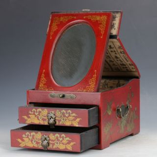 Chinese Antique Hand - Painted Dragon Motif Double - Deck Wooden Dressing Case C399 photo