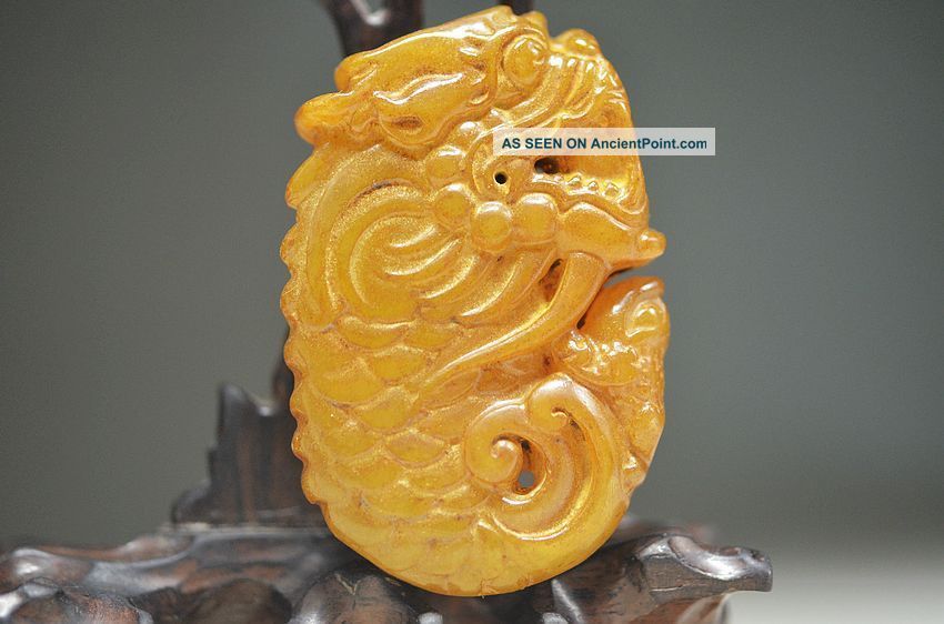 Delicate Chinese Old Jade Hand Carved Pendant - - Dragon Fish Ww2 Necklaces & Pendants photo
